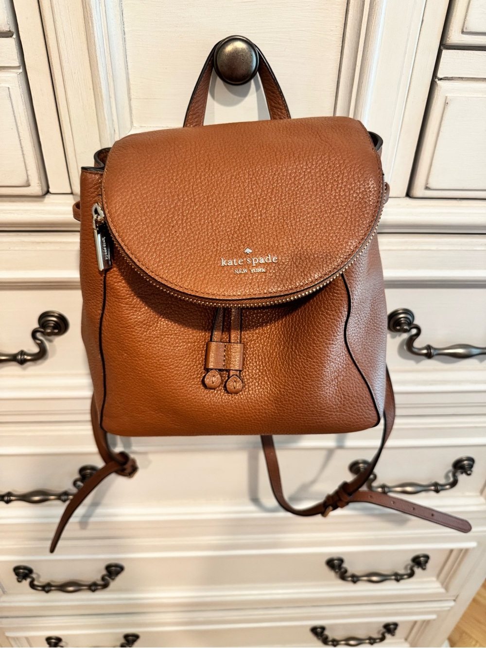 kate spade Leila Pebbled Leather Backpack - Cognac Brown